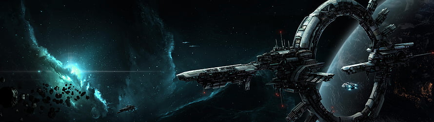 Massive Ring-Shaped Space Station Orbiting a Planet in Deep Space HD wallpaper