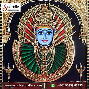Renuka Yellamma Devi Tanjore Painting with Gold Leaf and Gemstone Details HD phone wallpaper