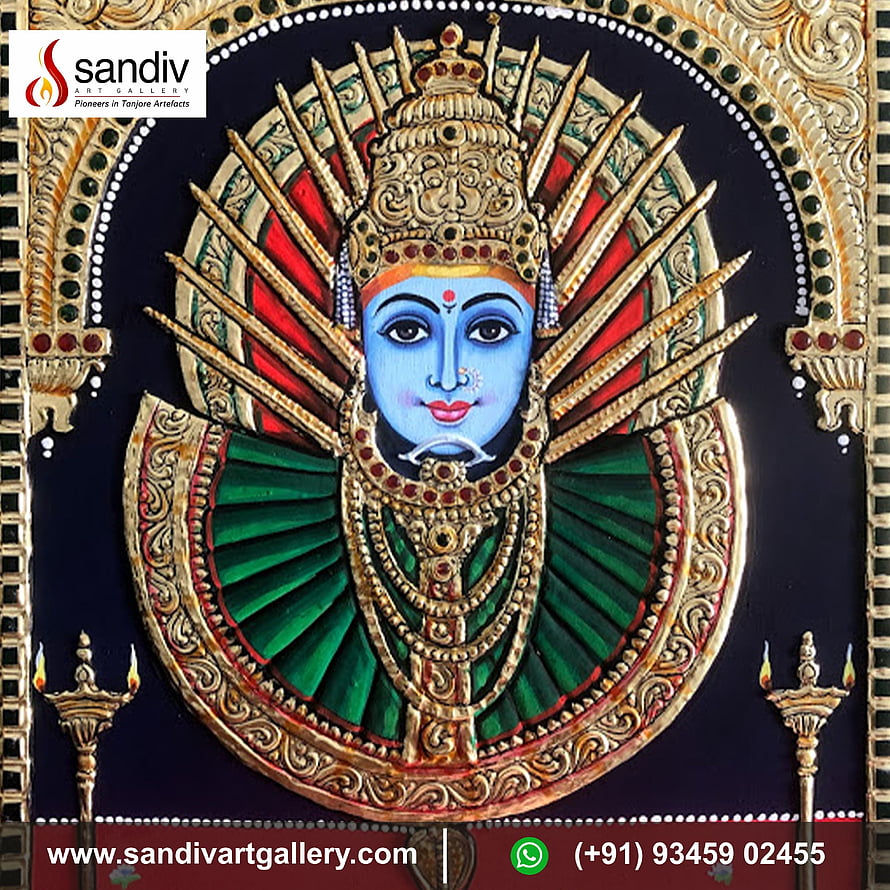 Renuka Yellamma Devi Tanjore Painting with Gold Leaf and Gemstone Details HD phone wallpaper