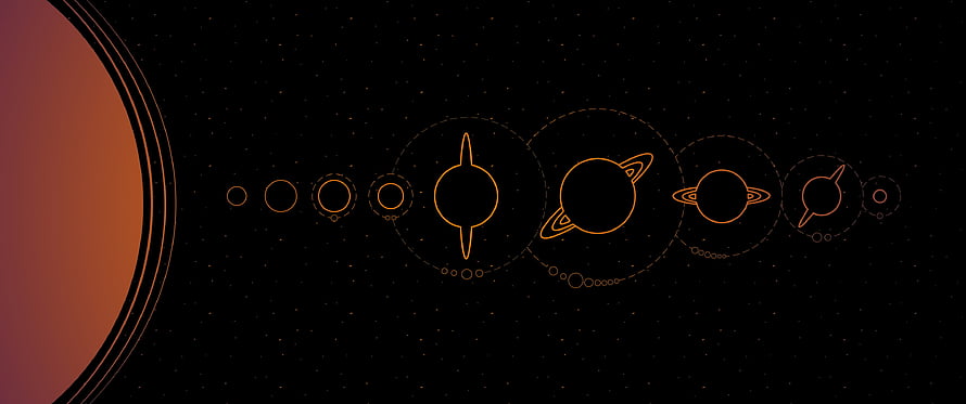 Minimalist Orange Planet Line Art Vector Illustration On Black Space Background HD wallpaper