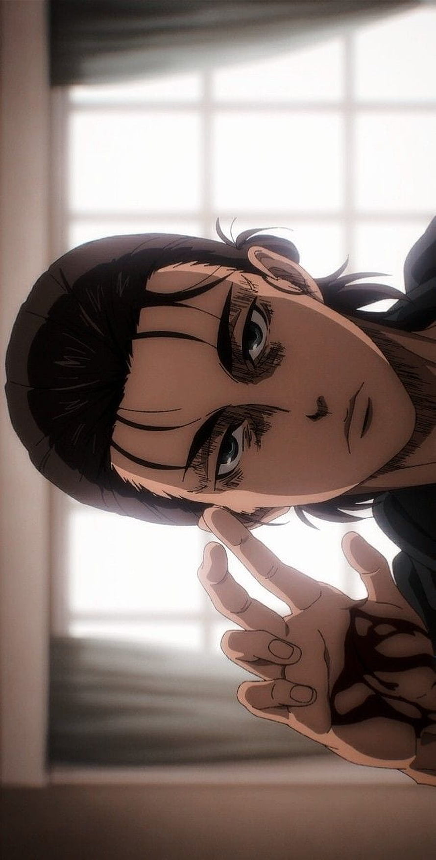 Eren Yeager Anime Portrait With Intense Gaze And Dramatic Lighting HD phone wallpaper