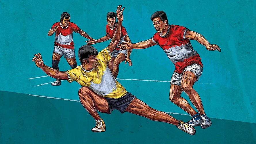 Dynamic Kabaddi Match Illustration Featuring Red Bull Tashan 2018 Players in Action HD wallpaper