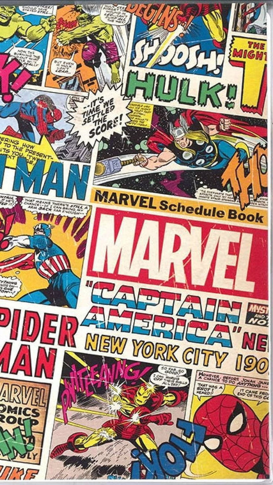Vintage Marvel Comics Collage Featuring Hulk, Thor, Spider-Man, Captain America, and Iron Man HD phone wallpaper