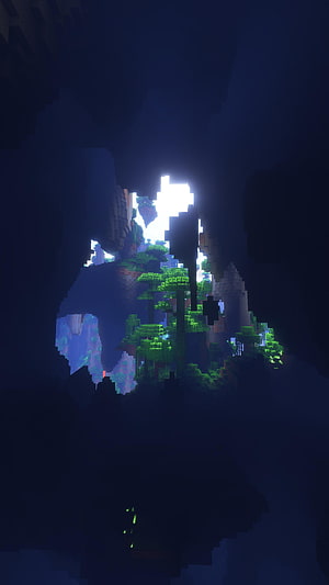 Minecraft Cave Viewpoint with Lush Jungle Trees and Bright Sky Opening HD phone wallpaper