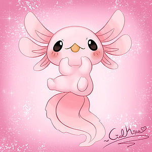 Cute Pink Kawaii Axolotl Digital Illustration with Sparkling Background HD phone wallpaper