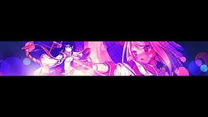 Two Anime Girls in Pink and Purple Neon Light with Bokeh Background HD wallpaper