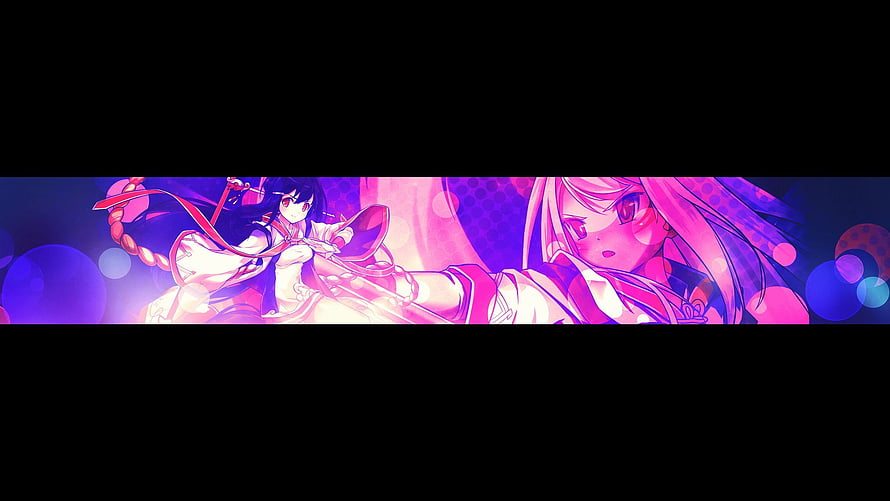 Two Anime Girls in Pink and Purple Neon Light with Bokeh Background HD wallpaper