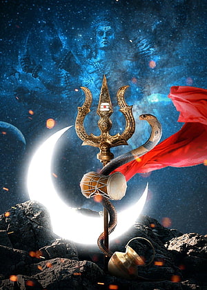 Lord Shiva Trishul and Crescent Moon Wallpaper HD phone wallpaper