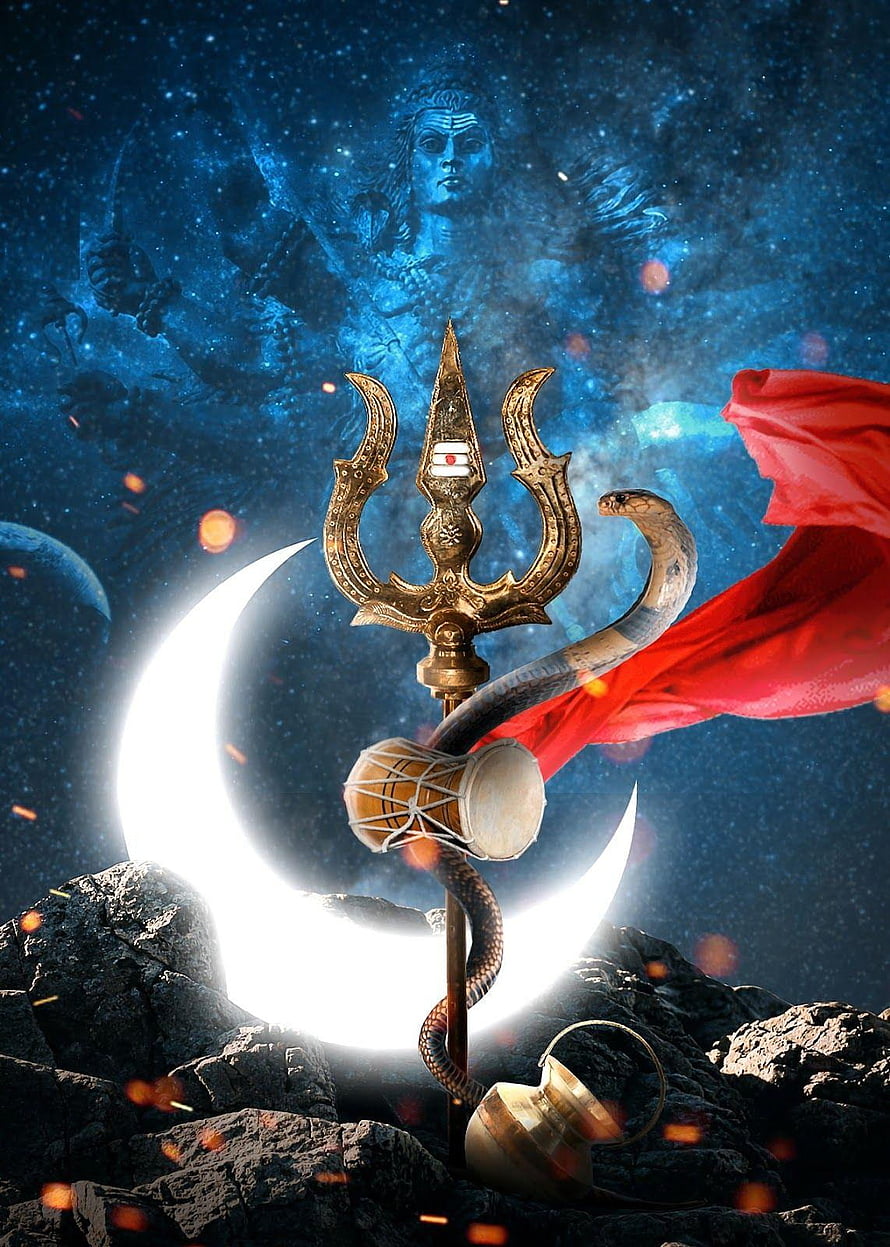 Lord Shiva Trishul and Crescent Moon Wallpaper HD phone wallpaper