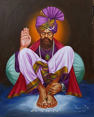 Portrait of Chhatrapati Shivaji Maharaj in Purple Turban and Royal Attire HD phone wallpaper