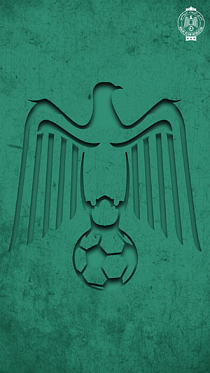 Raja Club Athletic Eagle Crest with Soccer Ball on Textured Green Background HD phone wallpaper