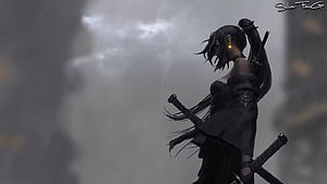 Anime Girl With Dual Swords In Dark Rainy Atmosphere HD wallpaper