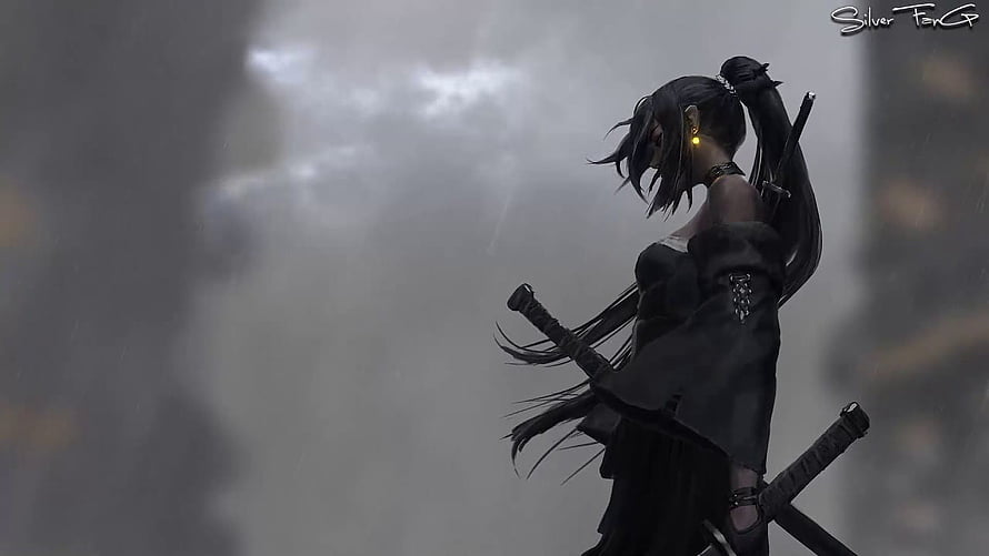 Anime Girl With Dual Swords In Dark Rainy Atmosphere HD wallpaper