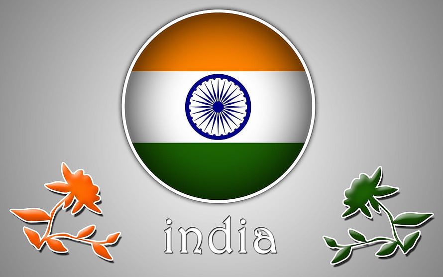 India National Flag Circular Badge With Floral Accents And Tricolor Design HD wallpaper