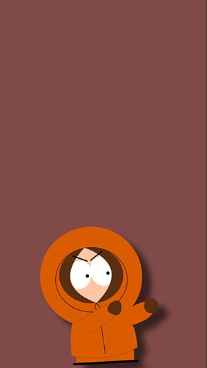 Kenny McCormick from South Park in Orange Parka on Brown Background HD phone wallpaper
