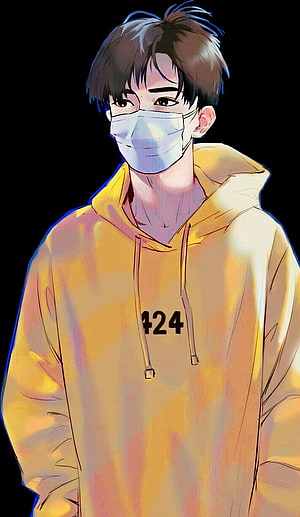 Anime Boy In Yellow Hoodie And Face Mask Digital Art Wallpaper HD phone wallpaper