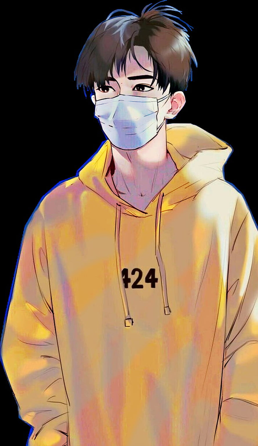 Anime Boy In Yellow Hoodie And Face Mask Digital Art Wallpaper HD phone wallpaper