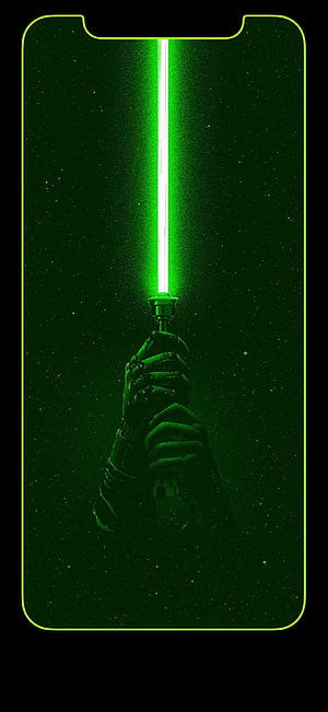 Star Wars Green Lightsaber Held in Gloved Hand Against Starry Space Background HD phone wallpaper