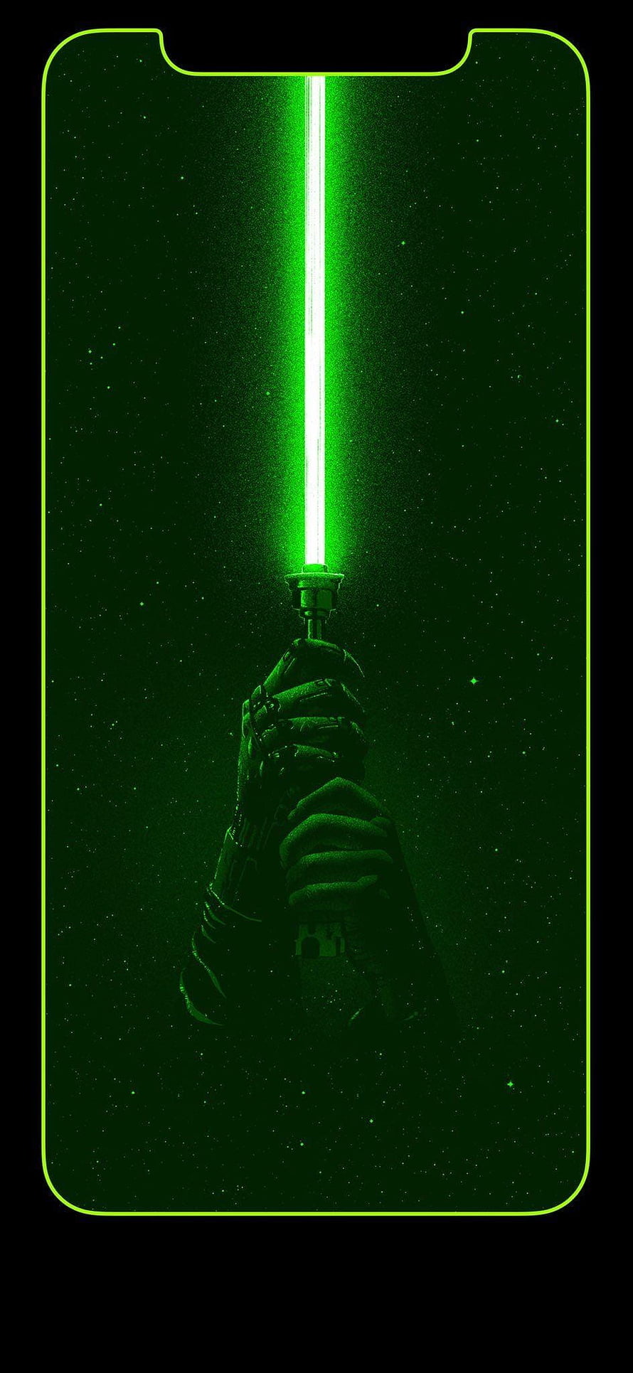 Star Wars Green Lightsaber Held in Gloved Hand Against Starry Space Background HD phone wallpaper