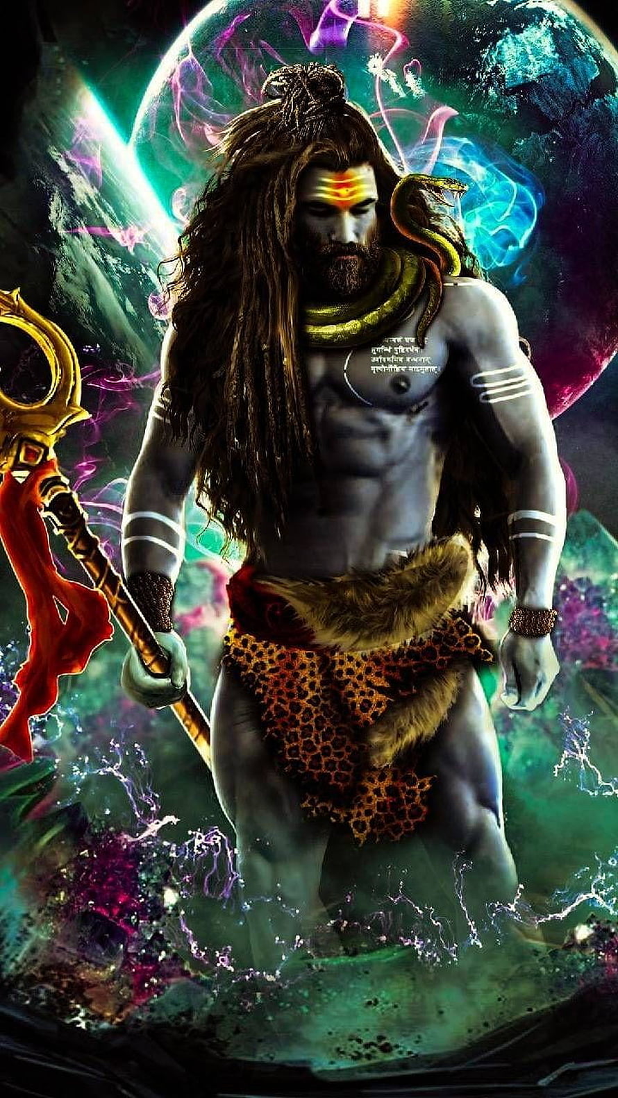 Lord Shiva Hindu God Wallpaper With Trishul And Cosmic Background HD phone wallpaper