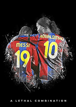 Lionel Messi and Ronaldinho FC Barcelona Partnership Artwork HD phone wallpaper