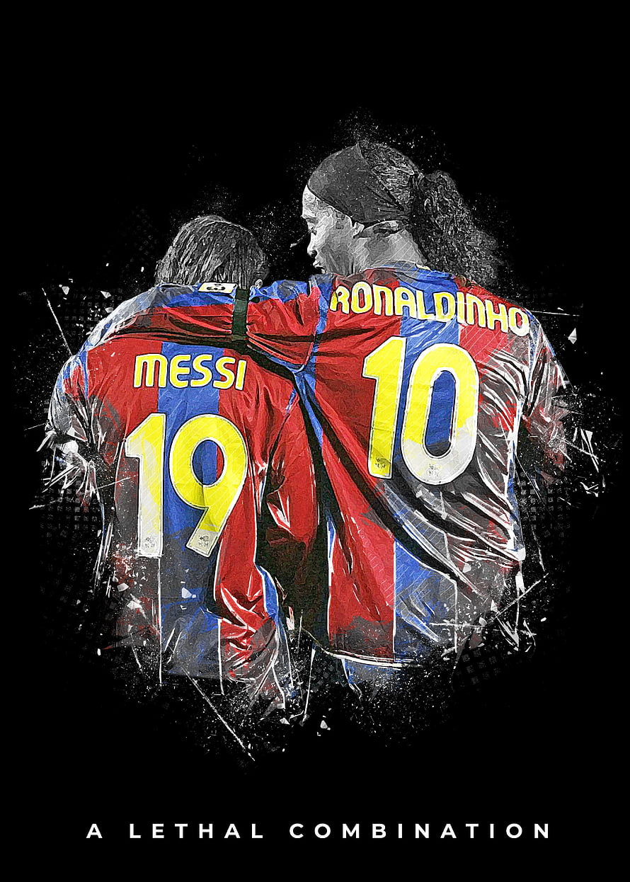 Lionel Messi and Ronaldinho FC Barcelona Partnership Artwork HD phone wallpaper