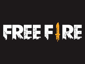 Free Fire Game Logo with Distressed Typography and Orange Knife Icon on Black Background HD wallpaper