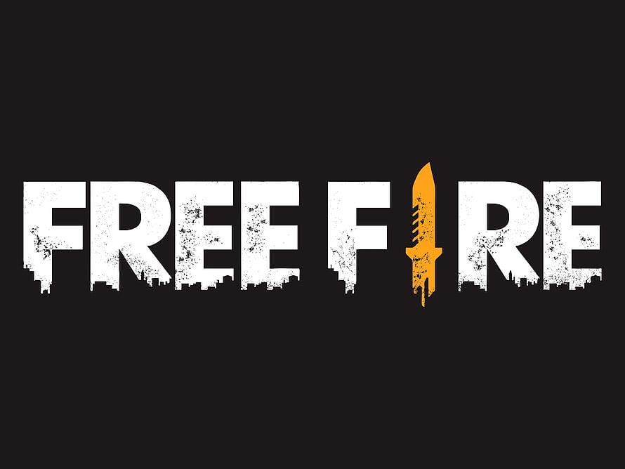 Free Fire Game Logo with Distressed Typography and Orange Knife Icon on Black Background HD wallpaper