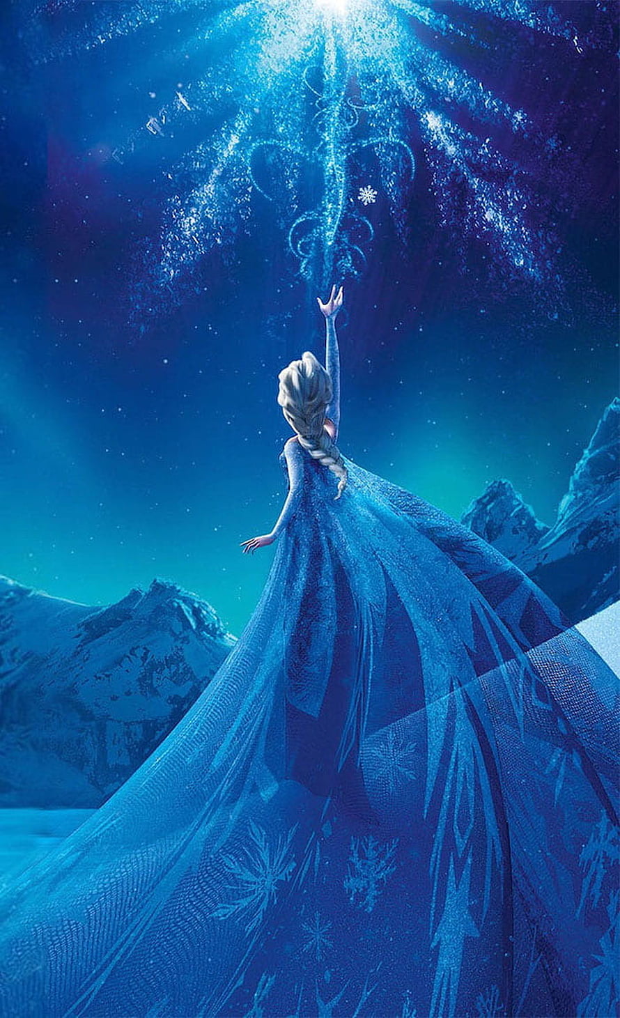 Elsa from Frozen 2 Reaching Toward the Northern Lights in a Flowing Ice Gown HD phone wallpaper