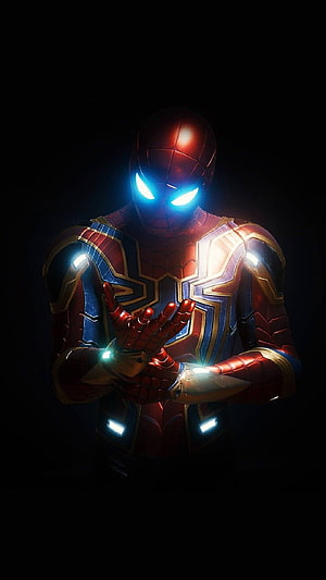 Spider-Man in Iron Spider Suit with Glowing Blue Eyes and Repulsor Lights, : marvelstudios, spider man amoled android HD phone wallpaper