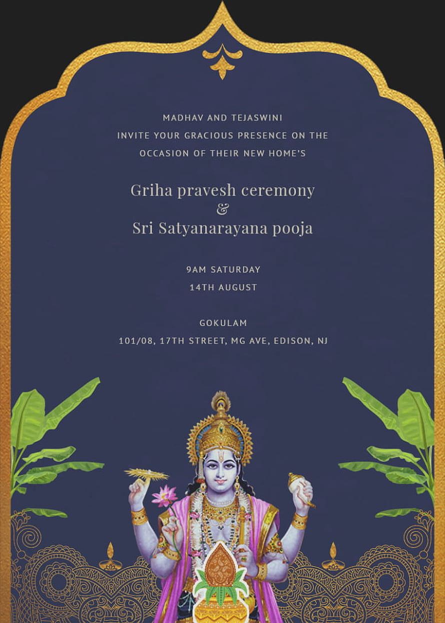 Sri Satyanarayana Pooja and Griha Pravesh Ceremony Invitation Card Design HD phone wallpaper