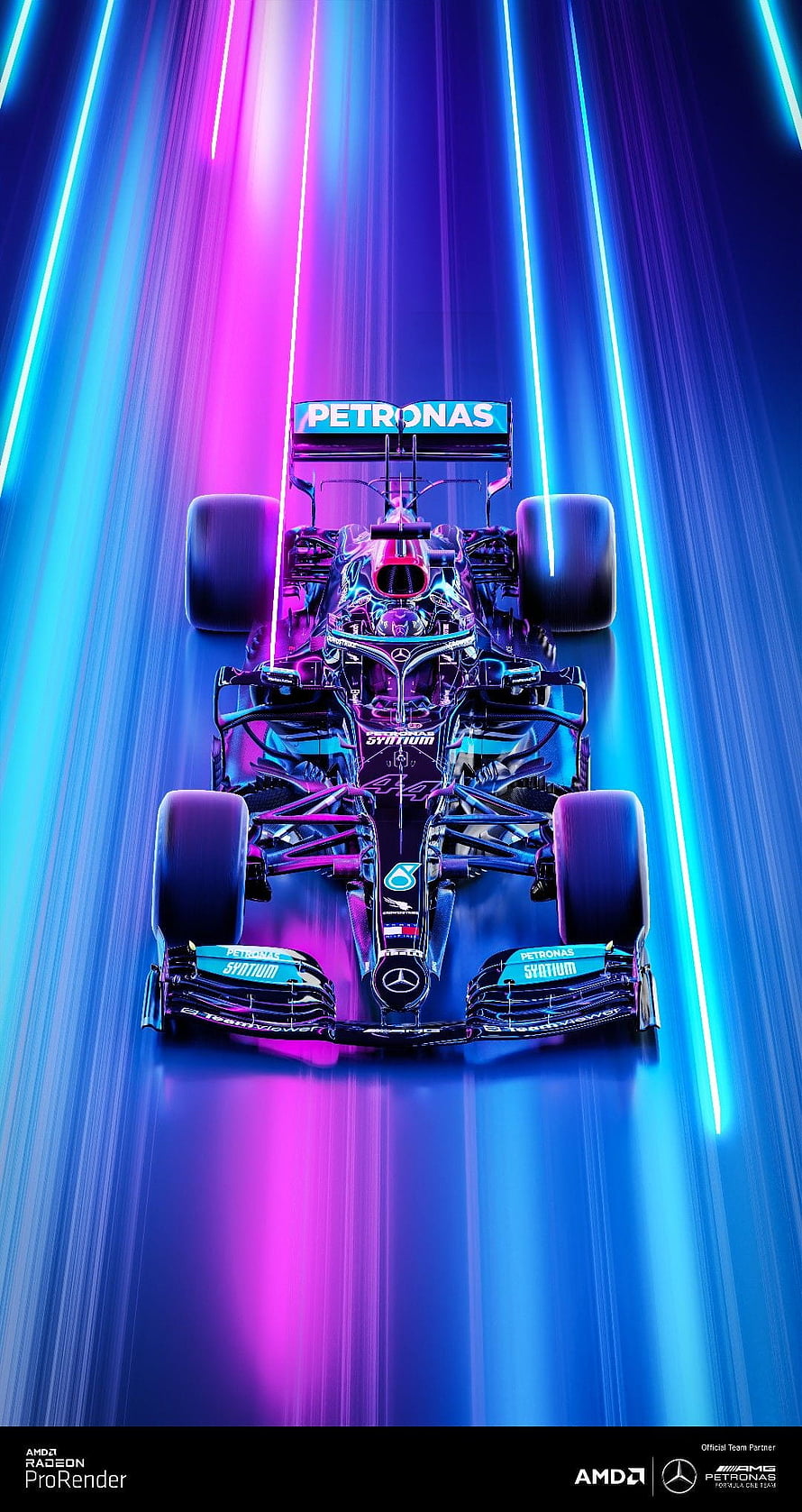 Mercedes AMG Petronas F1 W14 EPP Lewis Hamilton Neon Blue and Pink Speed Lines HD phone wallpaper