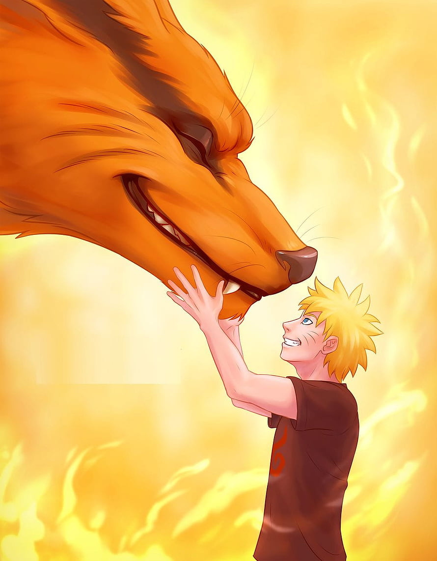Naruto Uzumaki and Kurama Nine-Tails Fox Anime Wallpaper HD phone wallpaper