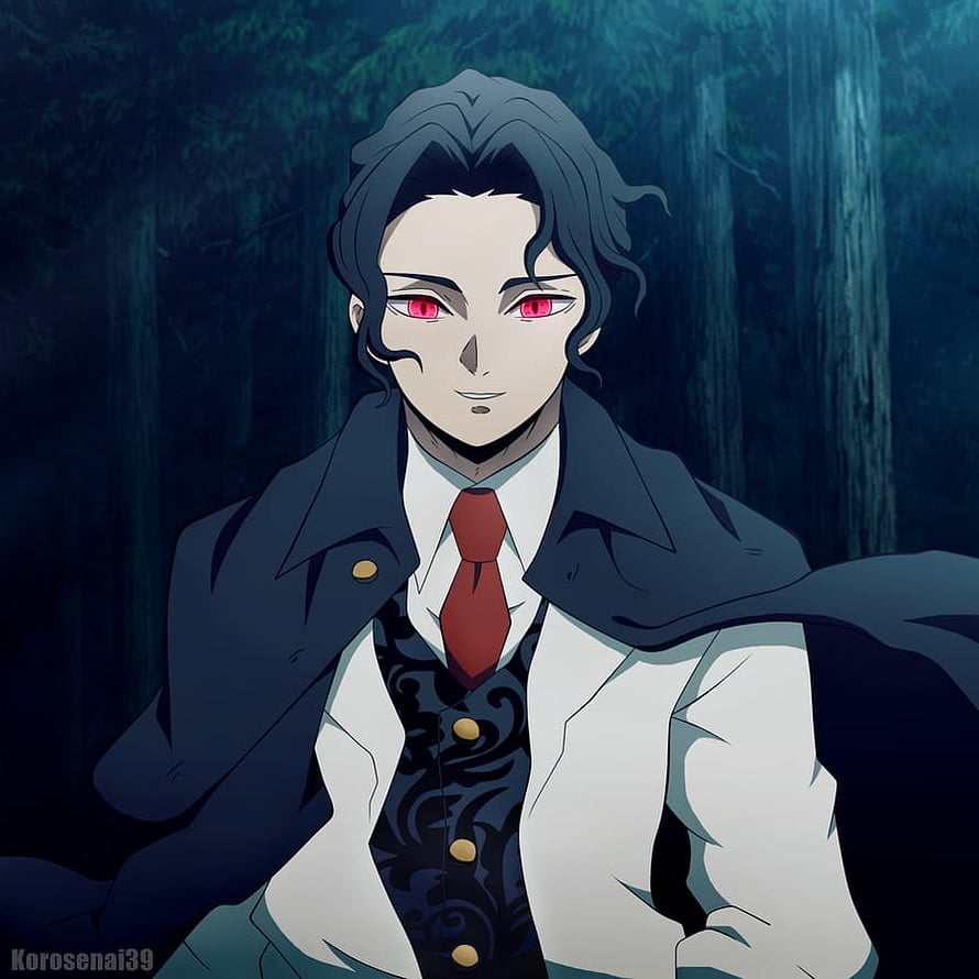 Muzan Kibutsuji in Formal Attire Against Dark Forest Background HD phone wallpaper