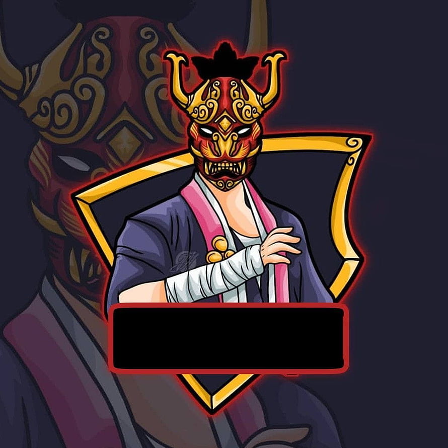 Japanese Oni Demon Mask Gaming Logo with Red and Gold Accents HD phone wallpaper