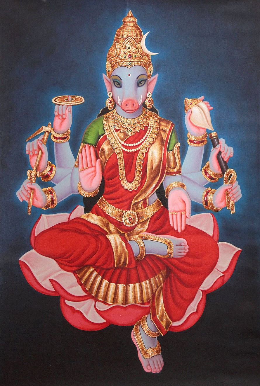 Lord Ganesha Hindu Deity Artwork with Golden Jewelry and Red Robes HD phone wallpaper