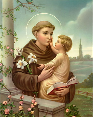 Saint Anthony of Padua Holding the Christ Child with Lilies and Book HD phone wallpaper