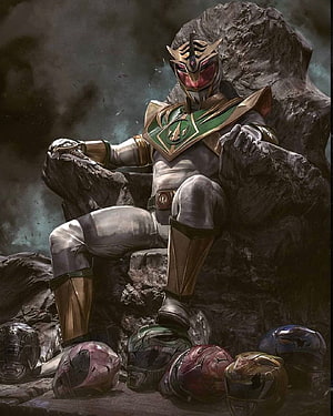 Lord Drakkon Seated on Throne with Power Rangers Helmets HD phone wallpaper