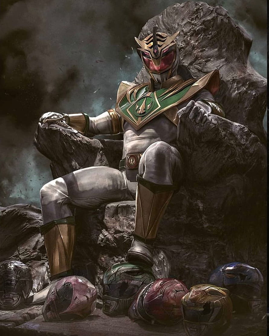 Lord Drakkon Seated on Throne with Power Rangers Helmets HD phone wallpaper