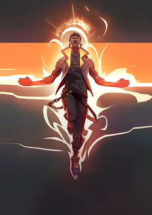 Valorant Phoenix Character Artwork with Glowing Halo and Fiery Energy HD phone wallpaper