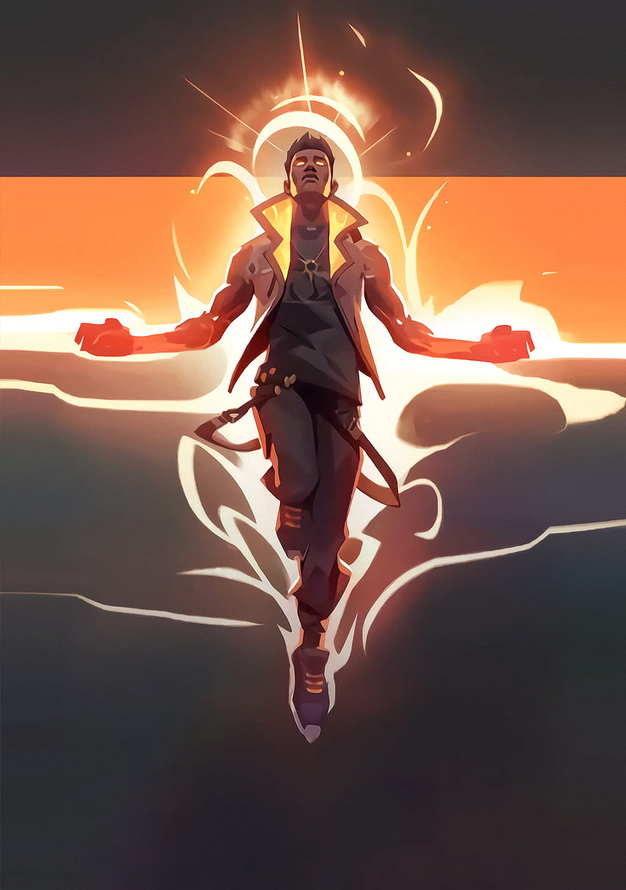 Valorant Phoenix Character Artwork with Glowing Halo and Fiery Energy HD phone wallpaper