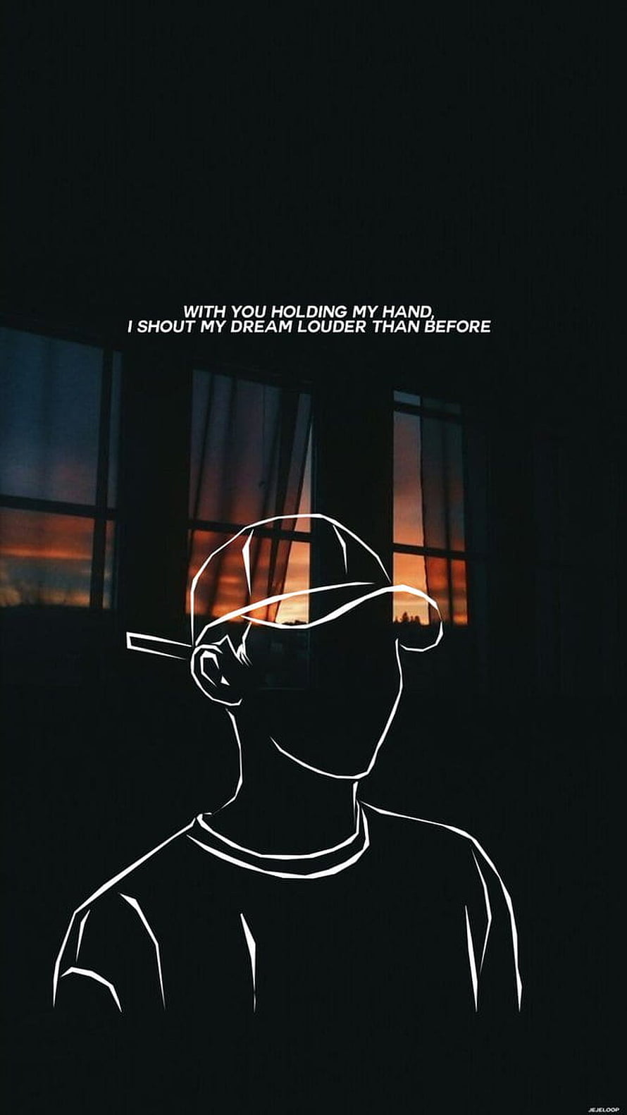 Jungkook BTS Line Art Silhouette With Sunset Window Background And Inspirational Quote HD phone wallpaper