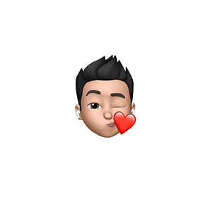 3D Memoji Style Male Face Winking With Red Heart And White Earbuds HD phone wallpaper