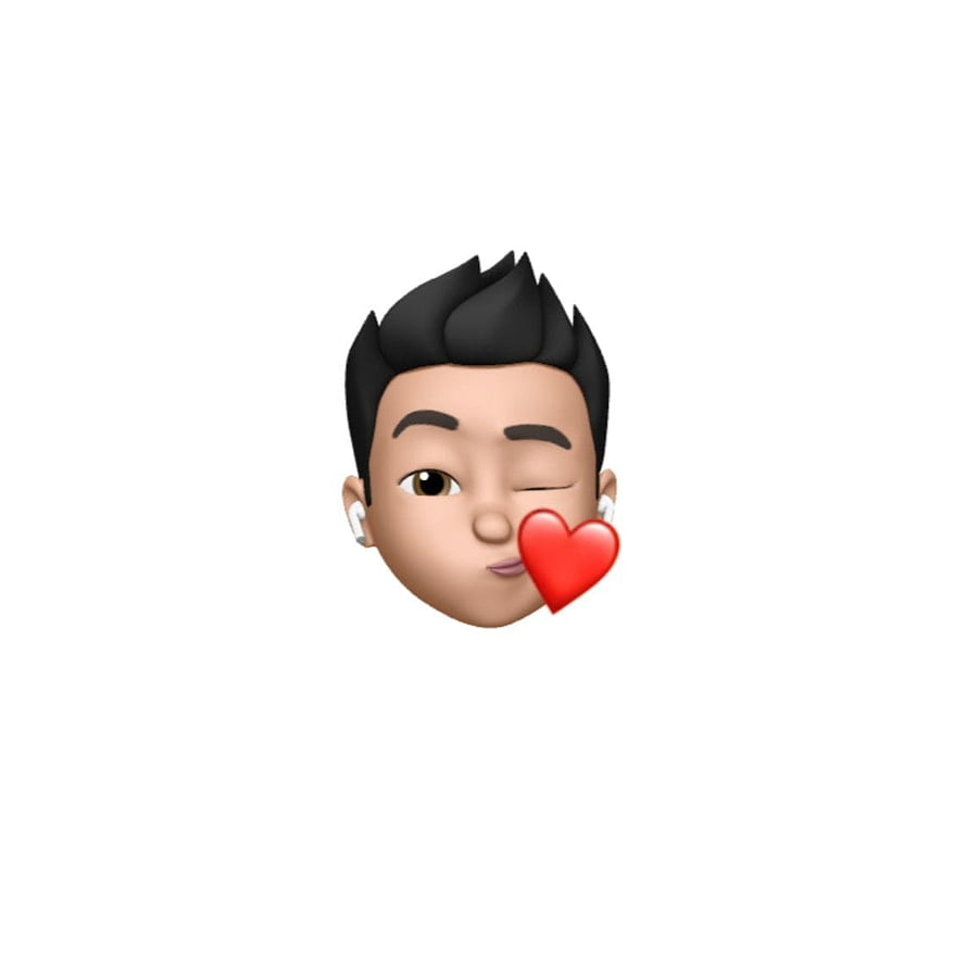 3D Memoji Style Male Face Winking With Red Heart And White Earbuds HD phone wallpaper
