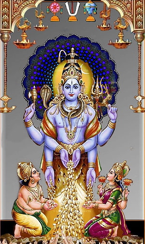 Swarna Aakarshana Kaala Bairavar Divine Deity Illustration with Gold Coins and Devotees HD phone wallpaper
