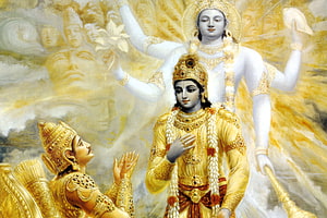 Vishnu Blessing Rama and Lakshmana Hindu Mythology Painting, Krishna showing Arjuna his, lord krishna and arjuna HD wallpaper