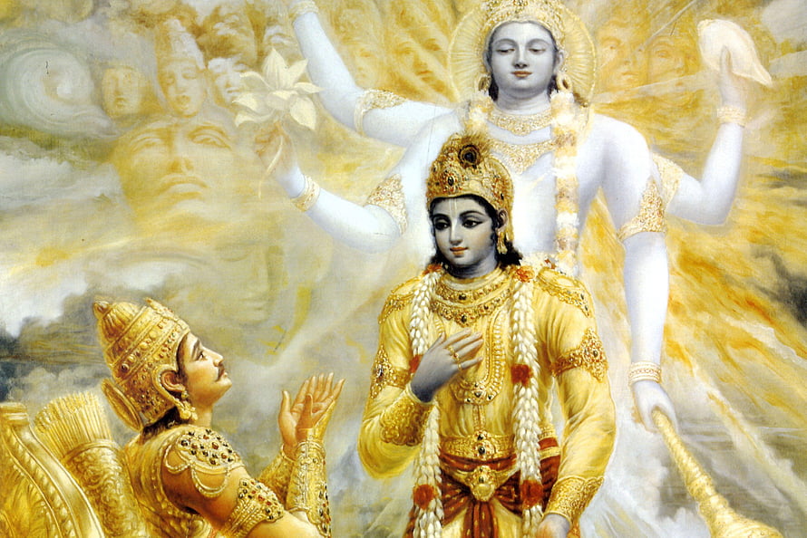 Vishnu Blessing Rama and Lakshmana Hindu Mythology Painting, Krishna showing Arjuna his, lord krishna and arjuna HD wallpaper