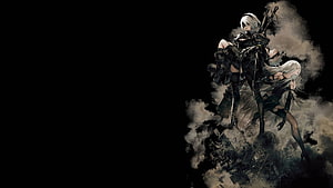NieR Automata 2B and 9S Dark Fantasy Character Artwork HD wallpaper