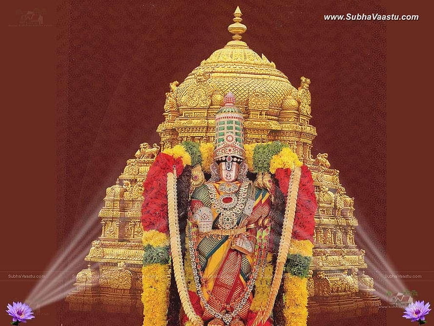 Lord Ayyappa adorned with golden temple structure and vibrant flower garlands HD wallpaper