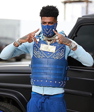 Blueface in Blue Bandana Tactical Vest and Light Blue Hoodie HD phone wallpaper